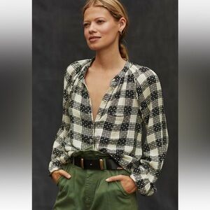 Anthropologie Pilcro Breezy Top Blouse Size S Plaid Button Down EUC